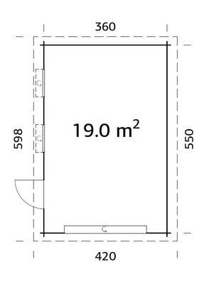 Garage en bois toit plat Rasmus avec porte sectionnelle - ép.44 mm - 25,5 m² hors-tout - PALMAKO