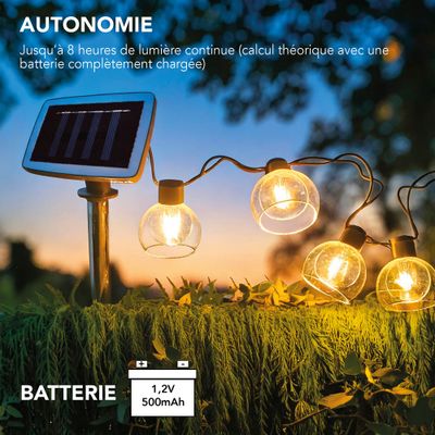 Guirlande lumineuse extérieur solaire LED 6,15 m Kea noir IP44 blanc chaud - TIBELEC
