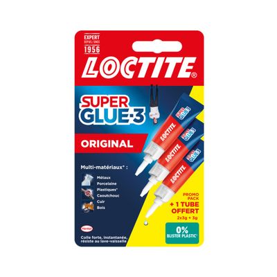 Colle de réparation Super Glue-3 Original Multi-matériaux liquide tube 3 g par 3 - LOCTITE