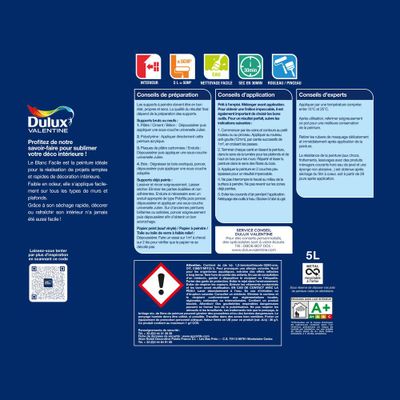 PEINTURE MULTI-SUPPORTS BLANC FACILE BLANC BC SATIN 5L - DULUX VALENTINE