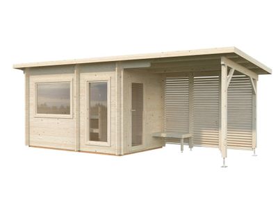 Sauna extérieur Palmako Sanna 4,1m² double vitrage et pergola 5,9m² -  18,4m² - PALMAKO
