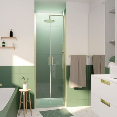 Porte de douche battante 70x200 cm profilé or verre transparent 6 mm Saloon - AURLANE