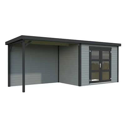 Abri de jardin enbois peint gris avec pergola Olivia - ép.19 mm - 12 m² hors-tout - WHITE WOOD