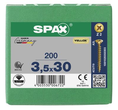 Vis tête fraisée PZ 3,5 x 30 mm par 200 SPAX