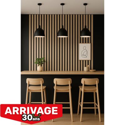 Panneau acoustique décoratif Ecowall Acoustic chêne cérusé 91 sur fond noir - Lot de 2 - 14 x 300 x 2600 mm - AJ TIMBER