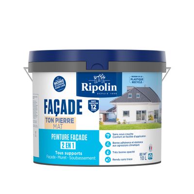 Peinture façade 2 en 1 Ton pierre mat 10 L - RIPOLIN