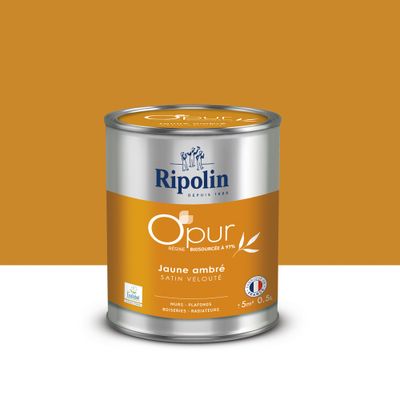 Peinture O'PUR mur & boiserie Jaune Ambré satin 0,5 L - RIPOLIN