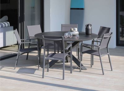 Table de jardin fixe FERRONE céramique verre imprimé 3D  gris ronde ø 150 cm - PROLOISIRS