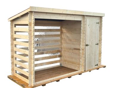 Abri bûches mono pente en madriers bois massif sans plancher 3,05 m², Livraison à domicile incluse - HABRITA