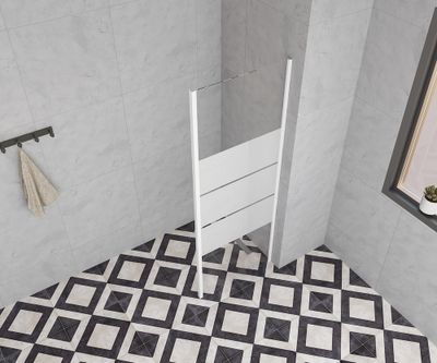 Paroi de douche latérale fixe 80x185 cm profilé blanc verre sérigraphié 4 mm Primera - OCEA