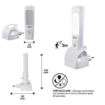 Veilleuse LED avec détection de mouvements ou torche GENAVA - TIBELEC