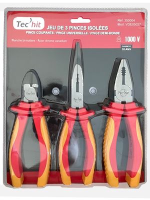 Jeu de 3 pinces isolées 1000V - JP OUTILLAGE