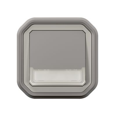 Bouton poussoir inverseur étanche IP55 lumineux + porte-étiquette encastrable Gris - Plexo LEGRAND