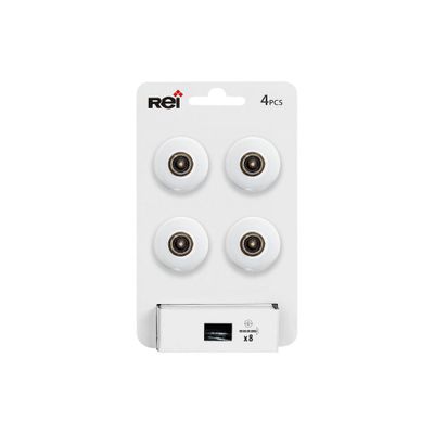 Bouton de meuble rond blanc porcelaine vieux laiton diamètre 31 mm par 4 REI