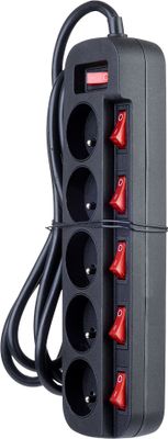 Multiprise avec interrupteurs individuels et général 5 prises 3m noir Sono Zenitech