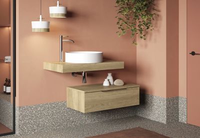 Plan de travail de salle de bains Lotus L80 x H8 x P46 cm panneau de particules bois