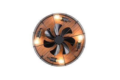 Ventilateur de plafond industriel 4xE27 + télécommande Noir/bois Ø48cm - Trondheim REALITY