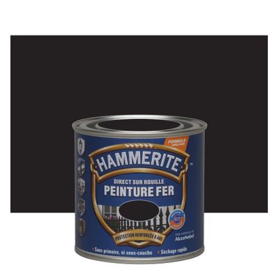 Peinture fer extérieur direct sur rouille lisse noir brillant 250 mL - HAMMERITE