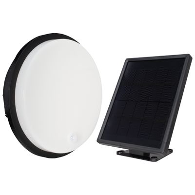 Hublot solaire LED détecteur de mouvements Vallis noir IP54 1000 lumens blanc neutre - TIBELEC