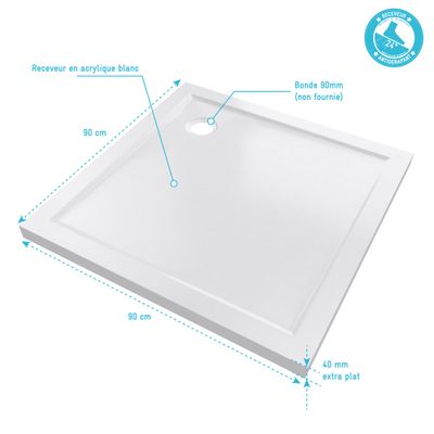 Receveur de douche 90x90cm acrylique blanc Pure 2 - AURLANE
