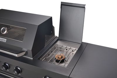 Cuisine d'extérieure Athène S  noire avec évier, réfrigérateur, plan de travail et barbecue - BRASERO