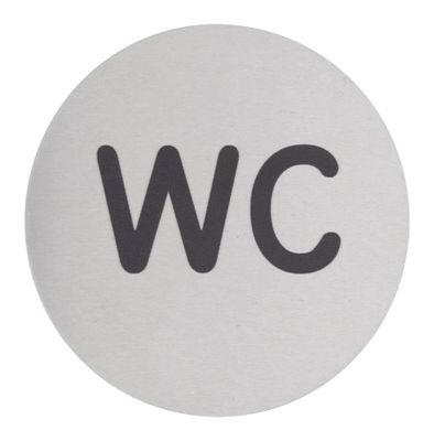 Plaque signalétique adhésive Wc diamètre 80 mm aluminium brossé THIRARD