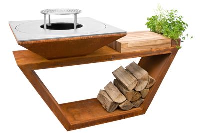 Brasero de cuisson G4 corten avec plaque plancha, grille et couvercle de protection ARTISS
