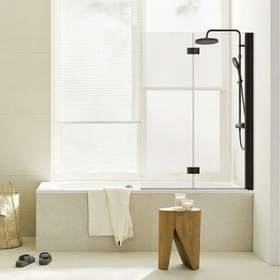 Pare-baignoire 2 volets rabattables 140x100 cm profilé noir verre transparent - SCHULTE