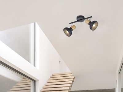 Réglette 2 spots E14 Latika noir et bois 2x10W - REALITY