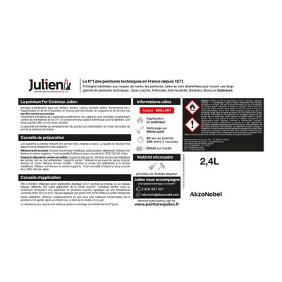 Peinture fer antirouille blanc brillant 2 L + 20 % gratuit - JULIEN