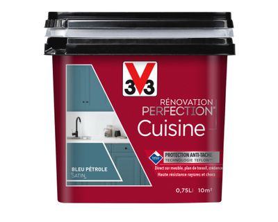 Peinture de rénovation pour cuisine bleu pétrole finition satinée 0,75L - V33