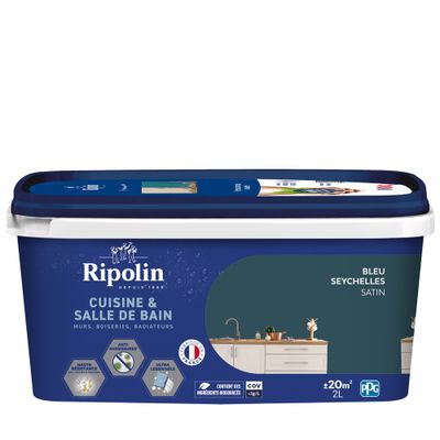 Peinture Cuisine & Bain Bleu Seychelles satin 2L RIPOLIN