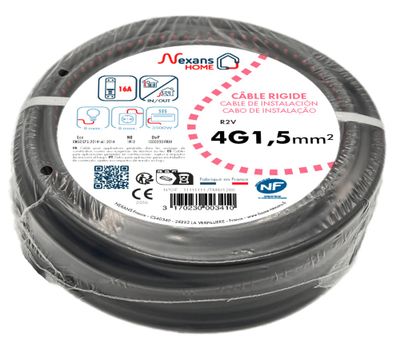 Câble électrique U1000 R2V 4G1,5 mm² rigide intérieur/extérieur 50 m - NEXANS