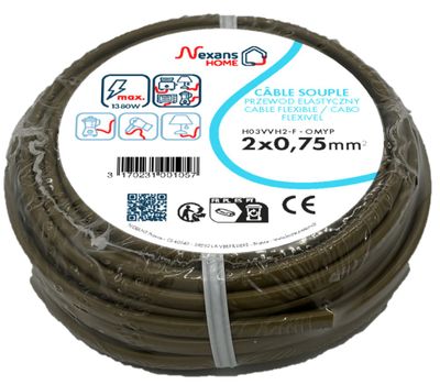 Câble électrique H03VVH2-F 2 x 0,75 mm² souple plat intérieur 5 m viel or - NEXANS