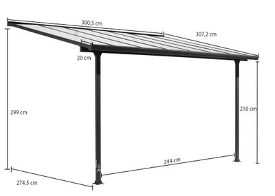 Toit terrasse en aluminium et en polycarbonate TT 3030 AL L 307 x l 300 x h 299 cm 9,21 m², Livraison à domicile incluse - HABRITA