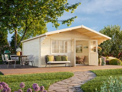 Chalet de jardin Britta bois naturel ép.40 mm - 29,9 m² hors-tout - Livraison à domicile incluse - PALMAKO