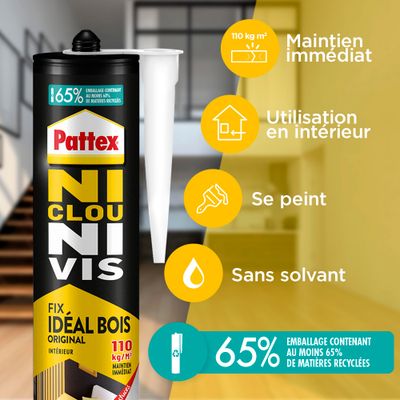 Mastic colle de fixation Ni Clou Ni Vis blanc Extra Fort tube 380 g - PATTEX