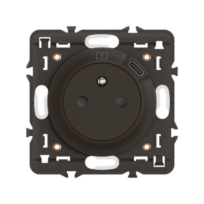 Prise électrique encastrable affleurante avec terre + USB-C Noir - Céliane LEGRAND