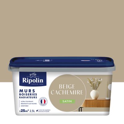 Peinture murs, boiseries et radiateurs beige cachemire satin 2,5 L - RIPOLIN
