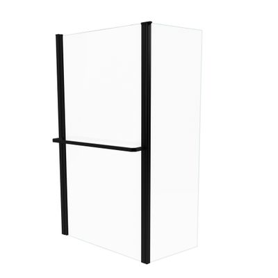 Pare-baignoire pivotant avec porte-serviette 130x105 cm profilé noir verre transparent Ibiza - AURLANE