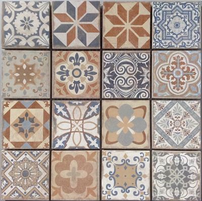 Mosaïque sol/mur intérieur effet carreaux ciment orange/bleu MALLA ANTIC 30 x 30 cm vendu à l'unité DISTRIMAT
