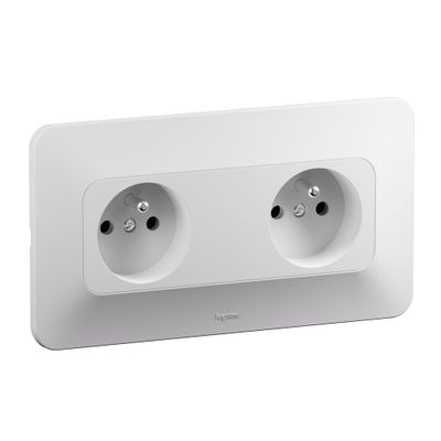 Prise électrique double encastrable avec terre horizontale Blanc - Neptune LEGRAND