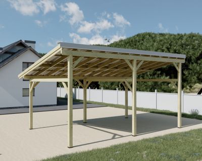 Carport monopente bois massif naturel 29.34 m² - HABRITA