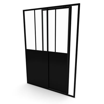 Porte de douche coulissante 140x200 cm profilé noir verre transparent 5 mm Fabrik - AURLANE