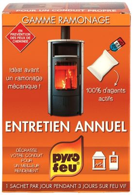 Ramonage chimique annuel pour foyers, inserts, poêles, cheminées 250 g lot de 3 sachets - PYROFEU