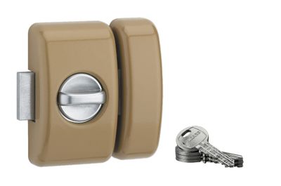 Verrou de porte d'entrée universel réversible à bouton et cylindre 45 mm doré 4 clés THIRARD