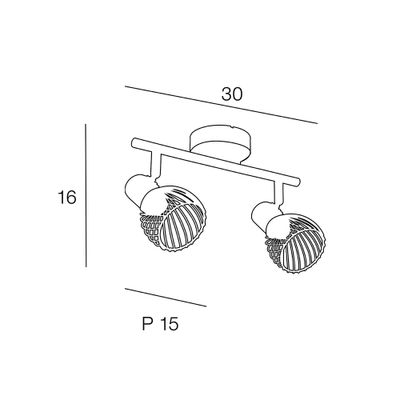 Réglette 2 spots E14 Kento noir et bois 2x25W - COREP