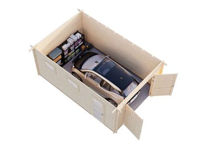 Garage en bois toit plat Rasmus avec porte bois - ép.44mm - 25,5 m² hors-tout - PALMAKO