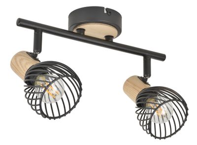 Réglette 2 spots E14 Kento noir et bois 2x25W - COREP