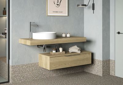 Plan de travail de salle de bains Lotus L120 x H8 x P46 cm panneau de particules bois